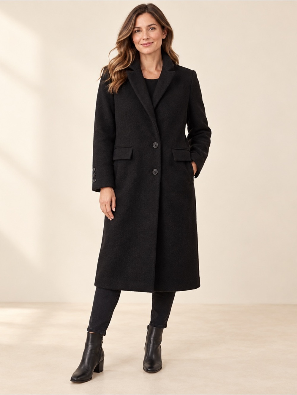 Nordstrom Hilary Radley Black Wool Blend Long Coat Size 8 Classic Minimalist